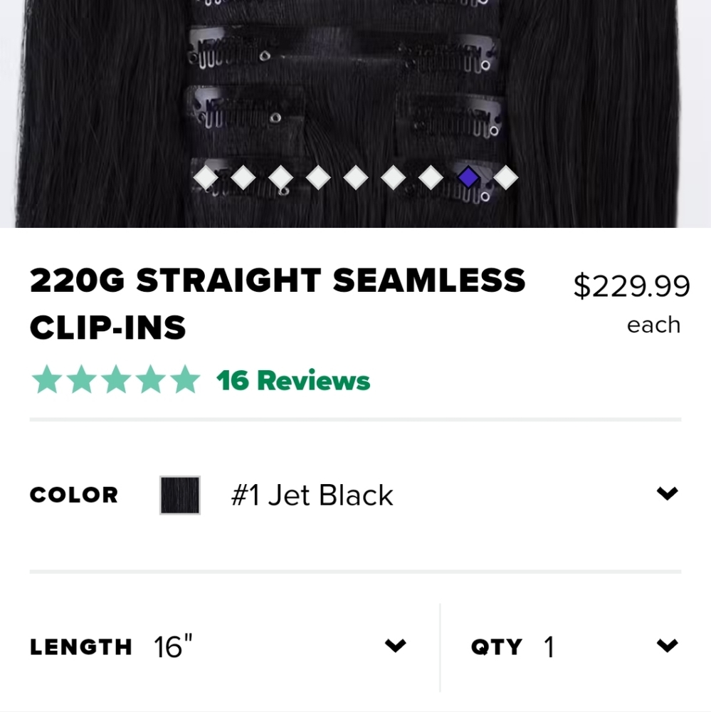 16" Mayvenn Seamless Clip in Extensions Jet Black 220grams!